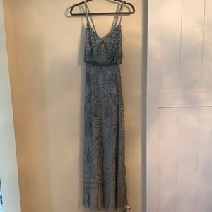 Adrianna papell beaded V-Neck Blouson Sleeveless Gown blue